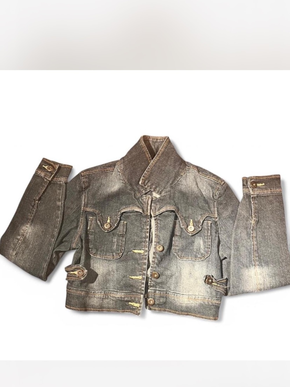 Miss Lili Cropped Distressed Denim Jacket - Brown Wash